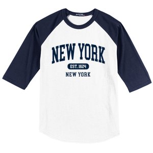 New York Ny 1624 Arched Text Retro Preppy Throwback Baseball Sleeve Shirt