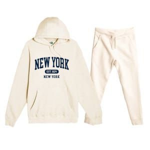 New York Ny 1624 Arched Text Retro Preppy Throwback Premium Hooded Sweatsuit Set