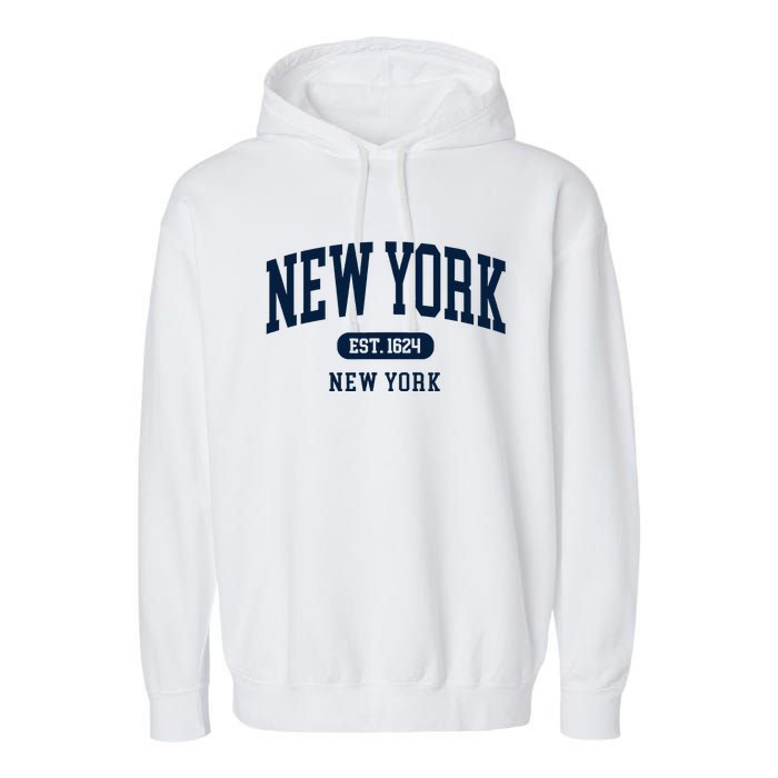 New York Ny 1624 Arched Text Retro Preppy Throwback Garment-Dyed Fleece Hoodie