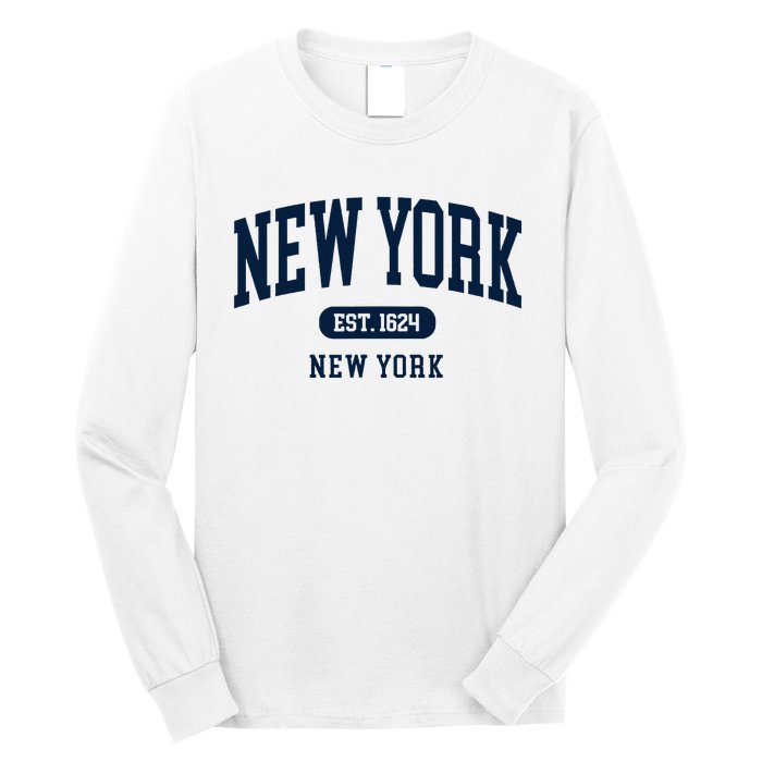 New York Ny 1624 Arched Text Retro Preppy Throwback Long Sleeve Shirt