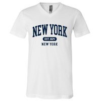 New York Ny 1624 Arched Text Retro Preppy Throwback V-Neck T-Shirt