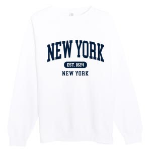 New York Ny 1624 Arched Text Retro Preppy Throwback Premium Crewneck Sweatshirt