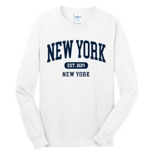 New York Ny 1624 Arched Text Retro Preppy Throwback Tall Long Sleeve T-Shirt