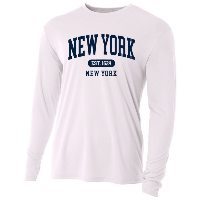 New York Ny 1624 Arched Text Retro Preppy Throwback Cooling Performance Long Sleeve Crew