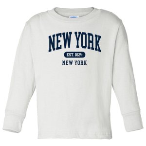 New York Ny 1624 Arched Text Retro Preppy Throwback Toddler Long Sleeve Shirt