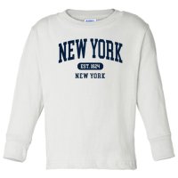 New York Ny 1624 Arched Text Retro Preppy Throwback Toddler Long Sleeve Shirt