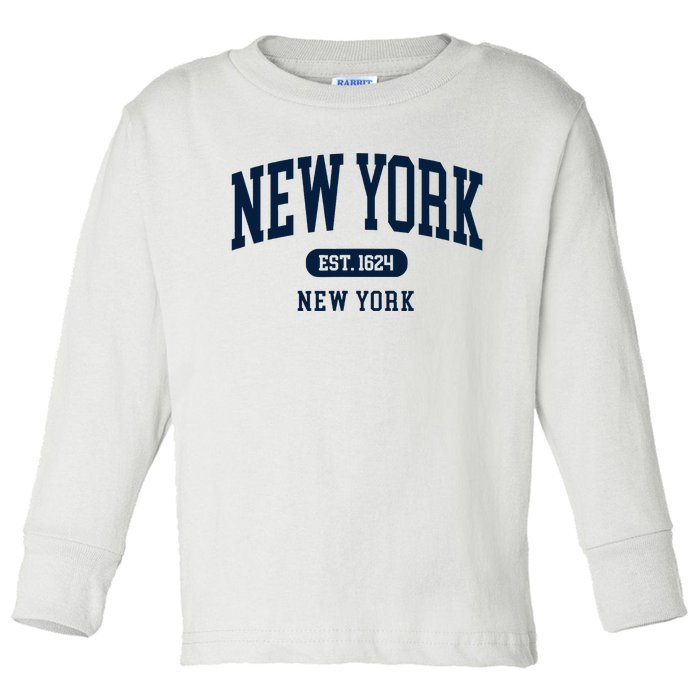 New York Ny 1624 Arched Text Retro Preppy Throwback Toddler Long Sleeve Shirt