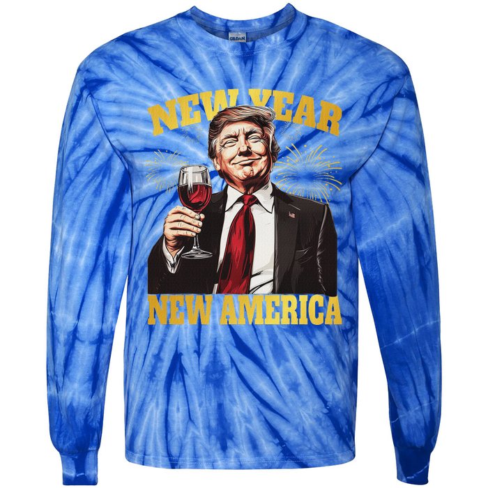 New Year New America Happy New Year Party 2025 Trump Tie-Dye Long Sleeve Shirt