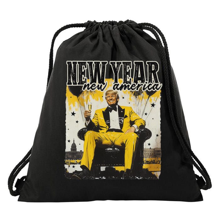 New Year New Hope 2025 Donald Trump Disco Ball Hello 2025 Drawstring Bag