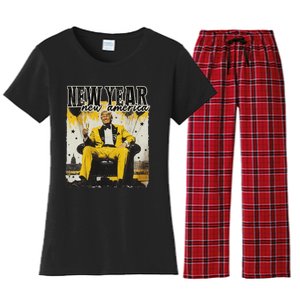 New Year New Hope 2025 Donald Trump Disco Ball Hello 2025 Women's Flannel Pajama Set