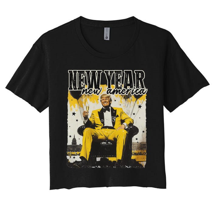 New Year New Hope 2025 Donald Trump Disco Ball Hello 2025 Women's Crop Top Tee