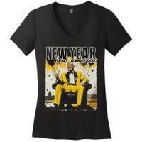 New Year New Hope 2025 Donald Trump Disco Ball Hello 2025 Women's V-Neck T-Shirt