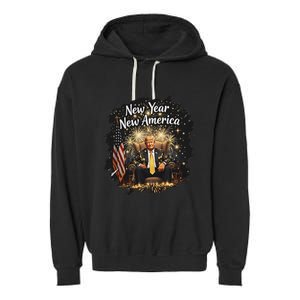 New Year New America Happy New Year Party 2025 Trump Garment-Dyed Fleece Hoodie