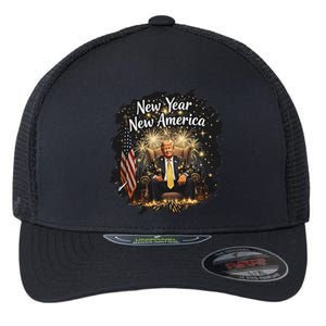 New Year New America Happy New Year Party 2025 Trump Flexfit Unipanel Trucker Cap