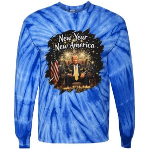 New Year New America Happy New Year Party 2025 Trump Tie-Dye Long Sleeve Shirt