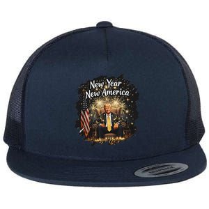 New Year New America Happy New Year Party 2025 Trump Flat Bill Trucker Hat