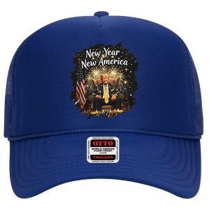 New Year New America Happy New Year Party 2025 Trump High Crown Mesh Back Trucker Hat