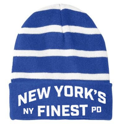 New York’S Ny Finest Pd Striped Beanie with Solid Band