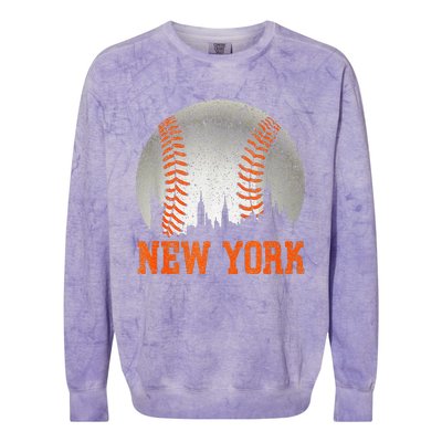 New York NY Skyline Baseball Vintage Met At Gameday Colorblast Crewneck Sweatshirt