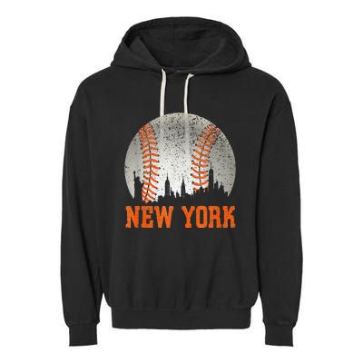 New York NY Skyline Baseball Vintage Met At Gameday Garment-Dyed Fleece Hoodie