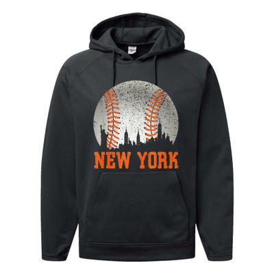 New York NY Skyline Baseball Vintage Met At Gameday Performance Fleece Hoodie