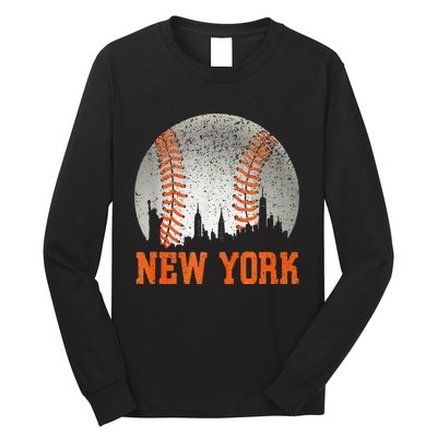 New York NY Skyline Baseball Vintage Met At Gameday Long Sleeve Shirt