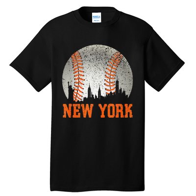 New York NY Skyline Baseball Vintage Met At Gameday Tall T-Shirt