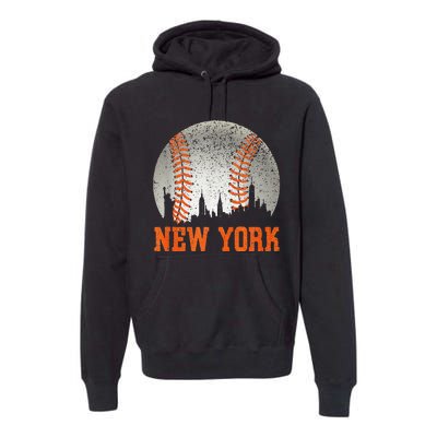 New York NY Skyline Baseball Vintage Met At Gameday Premium Hoodie