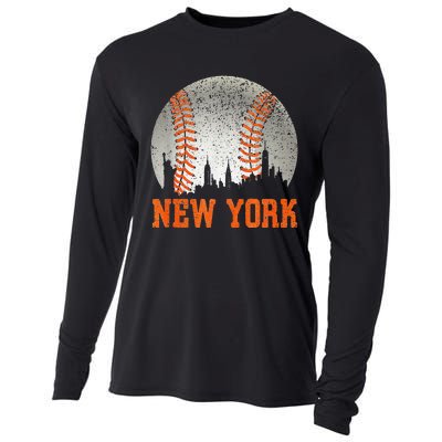 New York NY Skyline Baseball Vintage Met At Gameday Cooling Performance Long Sleeve Crew