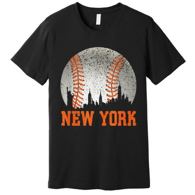 New York NY Skyline Baseball Vintage Met At Gameday Premium T-Shirt