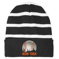 New York NY Skyline Baseball Vintage Met At Gameday Striped Beanie with Solid Band