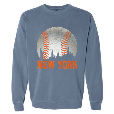 New York NY Skyline Baseball Vintage Met At Gameday Garment-Dyed Sweatshirt