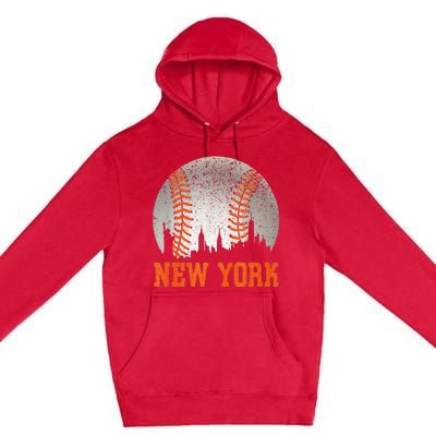 New York NY Skyline Baseball Vintage Met At Gameday Premium Pullover Hoodie