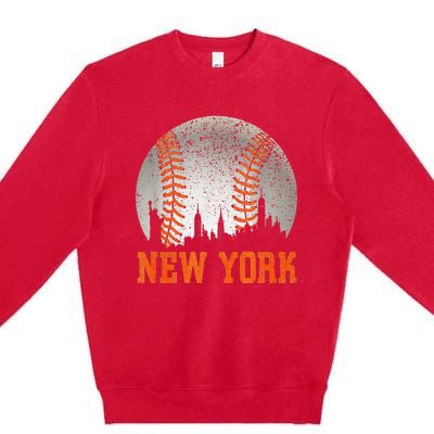 New York NY Skyline Baseball Vintage Met At Gameday Premium Crewneck Sweatshirt