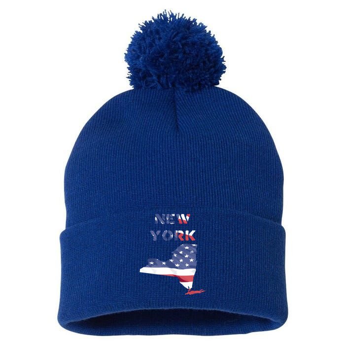 New York Ny United States America Patriotic Usa Flag Pride Funny Gift Pom Pom 12in Knit Beanie