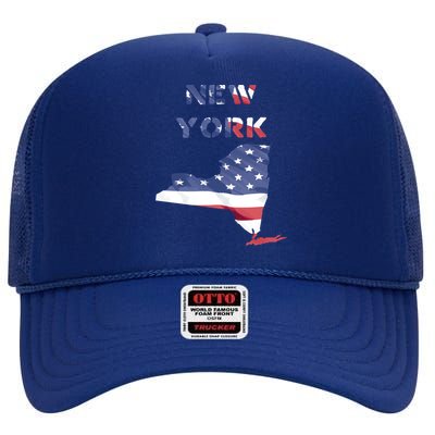 New York Ny United States America Patriotic Usa Flag Pride Funny Gift High Crown Mesh Back Trucker Hat