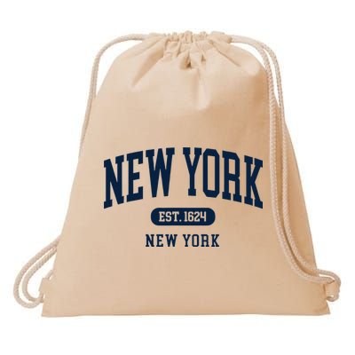New York NY Est 1624 Arched Varsity Text Drawstring Bag