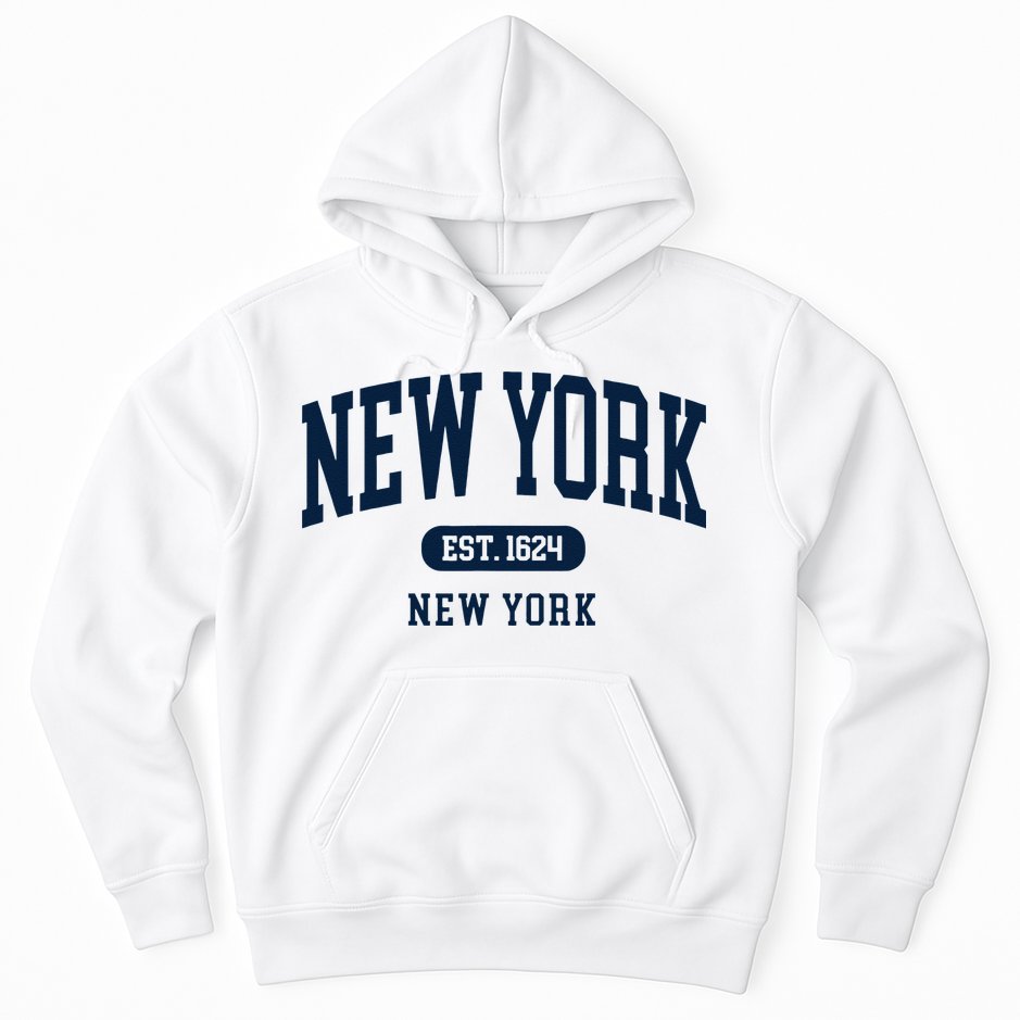 New York NY Est 1624 Arched Varsity Text Hoodie
