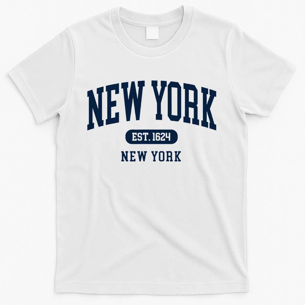 New York NY Est 1624 Arched Varsity Text T-Shirt