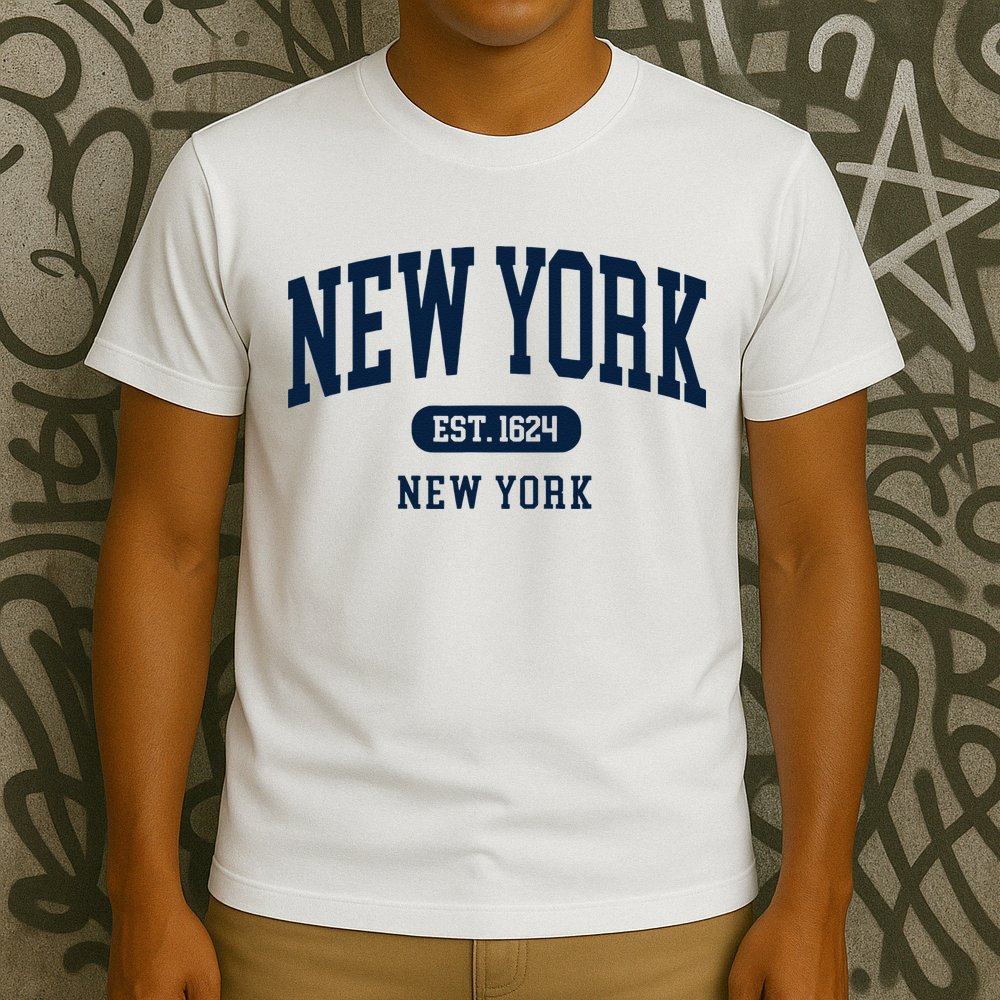 New York NY Est 1624 Arched Varsity Text T-Shirt