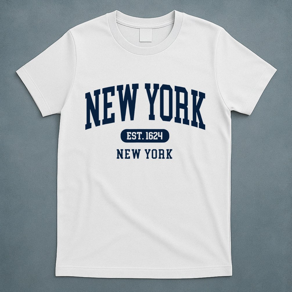 New York NY Est 1624 Arched Varsity Text T-Shirt