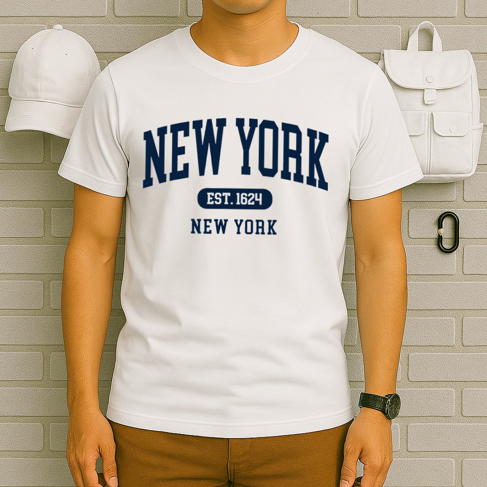 New York NY Est 1624 Arched Varsity Text T-Shirt