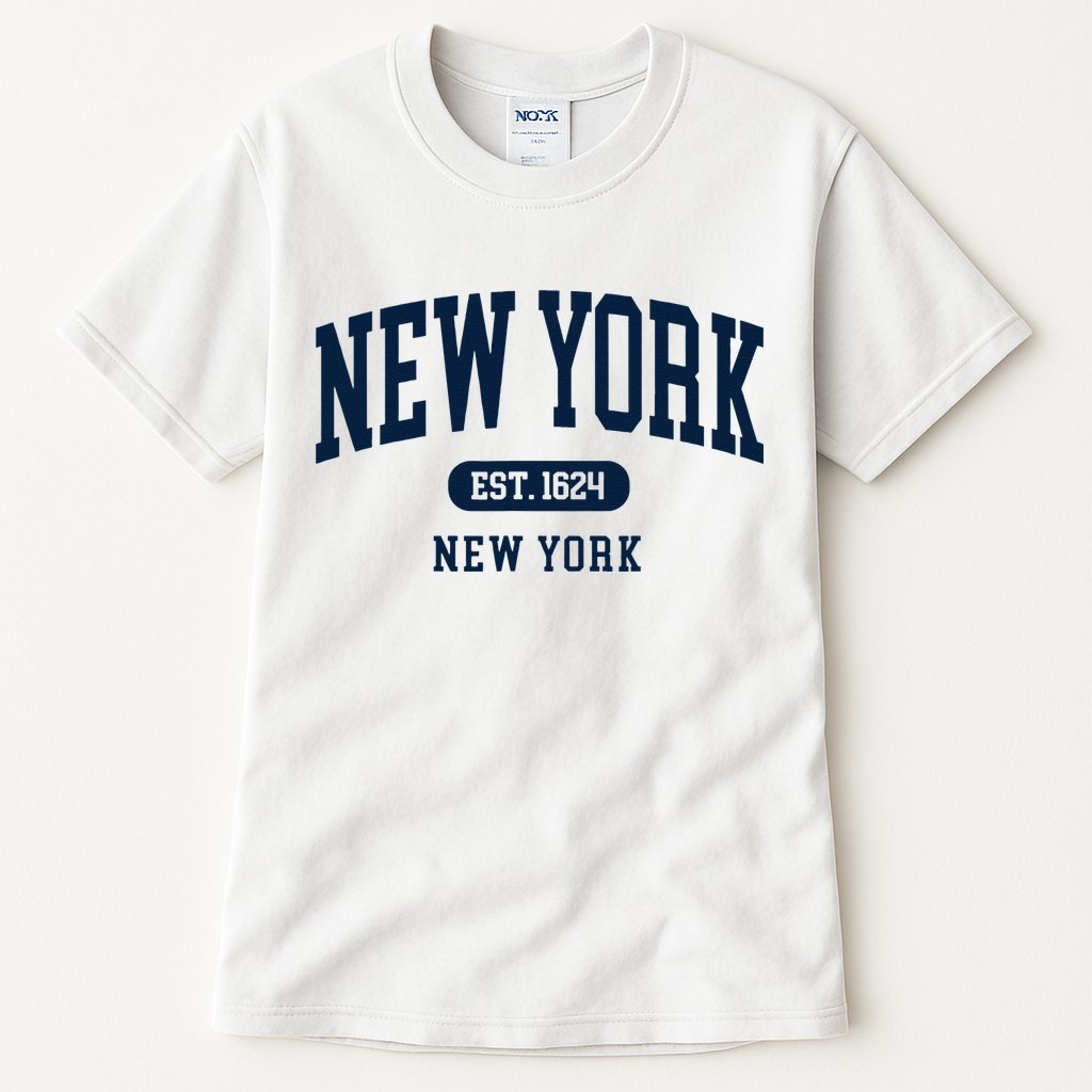 New York NY Est 1624 Arched Varsity Text Tall T-Shirt