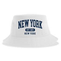 New York NY Est 1624 Arched Varsity Text Sustainable Bucket Hat