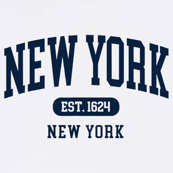 New York NY Est 1624 Arched Varsity Text Sustainable Bucket Hat