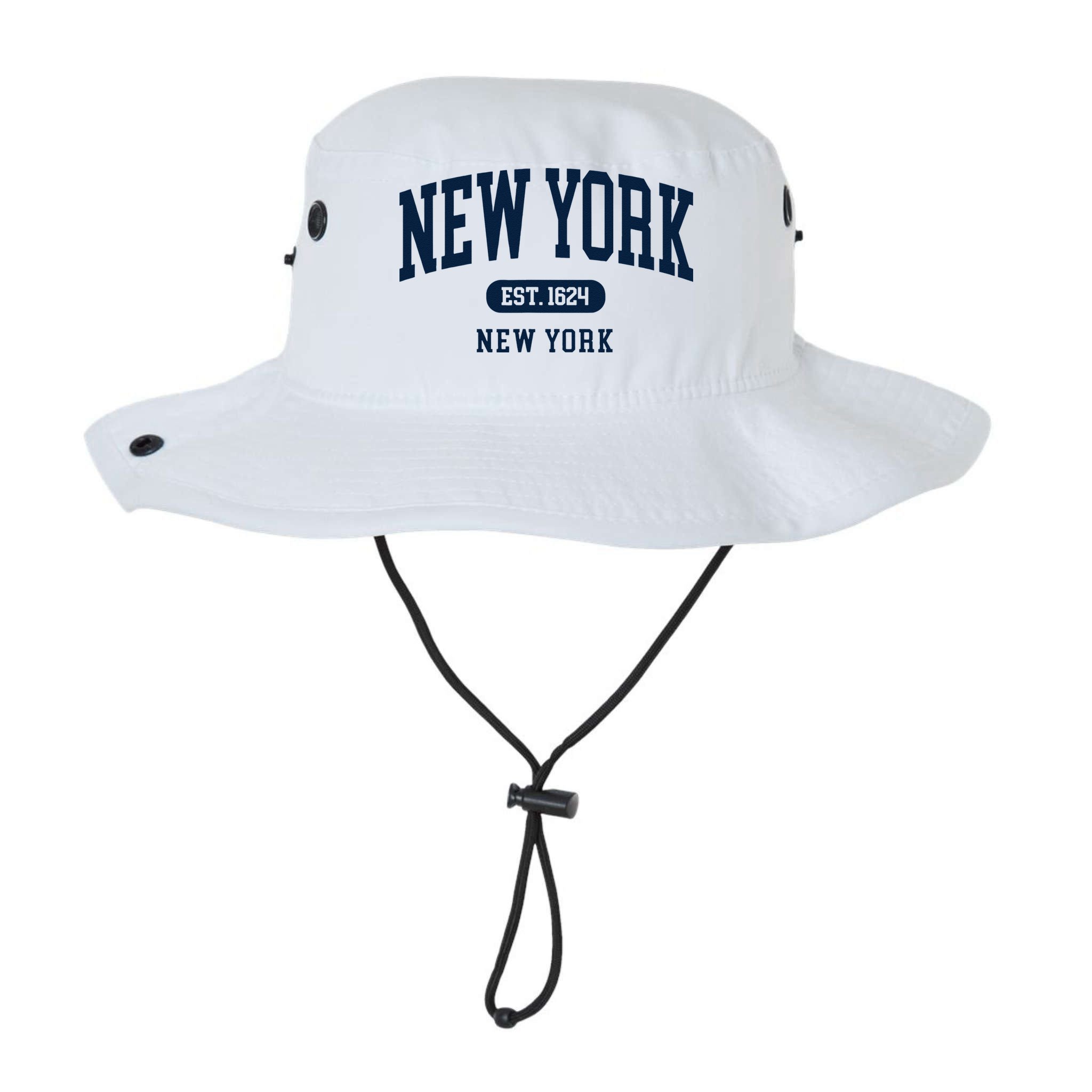 New York NY Est 1624 Arched Varsity Text Bucket Hat