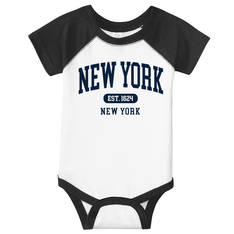 New York NY Est 1624 Arched Varsity Text Infant Baby Jersey Bodysuit