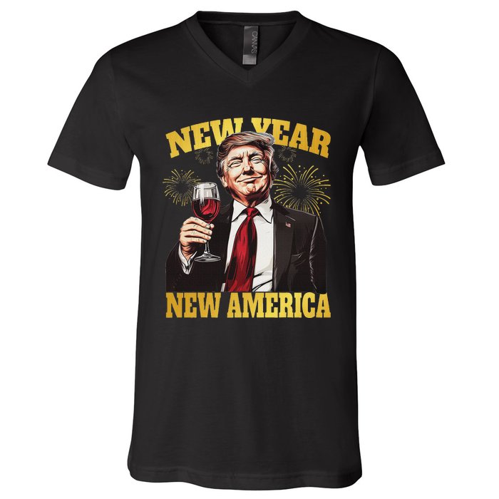 New Year New America Happy New Year Party 2025 Trump V-Neck T-Shirt