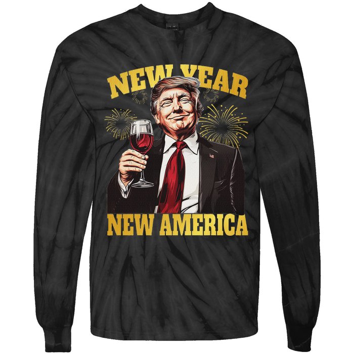 New Year New America Happy New Year Party 2025 Trump Tie-Dye Long Sleeve Shirt