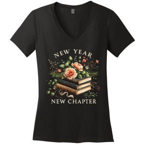 New Year New Chapter Happy New Year 2025 Book Lover Women's V-Neck T-Shirt